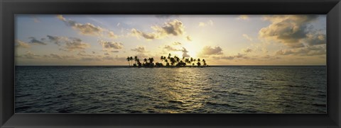 Framed Silhouette of palm trees on an island, Placencia, Laughing Bird Caye, Victoria Channel, Belize Print