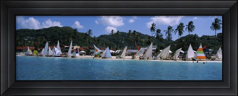 Framed Sailboats on the beach, Grenada Sailing Festival, Grand Anse Beach, Grenada Print