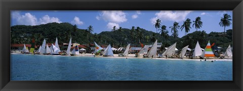 Framed Sailboats on the beach, Grenada Sailing Festival, Grand Anse Beach, Grenada Print