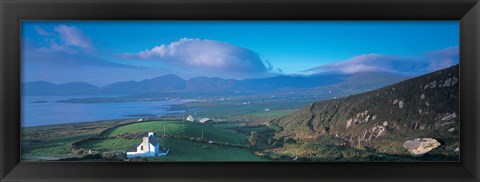 Framed High angle view of a cottage in a field near a bay, Allihies, County Cork, Munster, Republic of Ireland Print