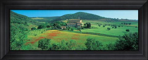 Framed High angle view of a church on a field, Abbazia Di Sant&#39;antimo, Montalcino, Tuscany, Italy Print