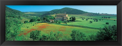 Framed High angle view of a church on a field, Abbazia Di Sant&#39;antimo, Montalcino, Tuscany, Italy Print