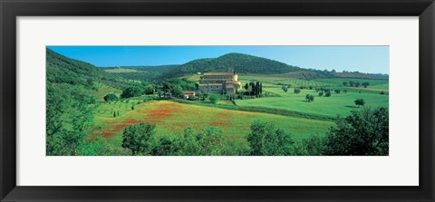 Framed High angle view of a church on a field, Abbazia Di Sant&#39;antimo, Montalcino, Tuscany, Italy Print