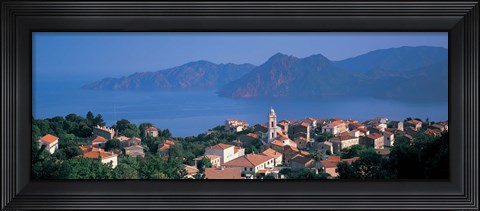 Framed High angle view of a town at the coast, Piana, Corsica, France Print
