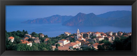 Framed High angle view of a town at the coast, Piana, Corsica, France Print