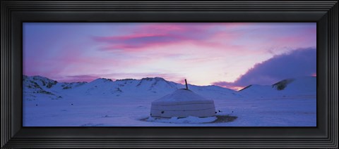 Framed Yurt the traditional Mongolian yurt on a frozen lake, Independent Mongolia Print
