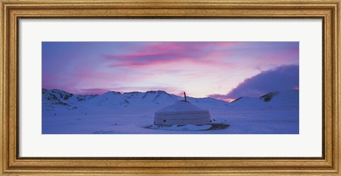 Framed Yurt the traditional Mongolian yurt on a frozen lake, Independent Mongolia Print