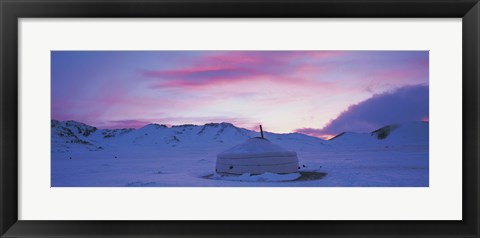 Framed Yurt the traditional Mongolian yurt on a frozen lake, Independent Mongolia Print