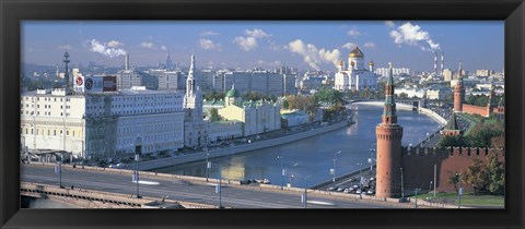 Framed Buildings at the waterfront, Moskva River, Moscow, Russia Print