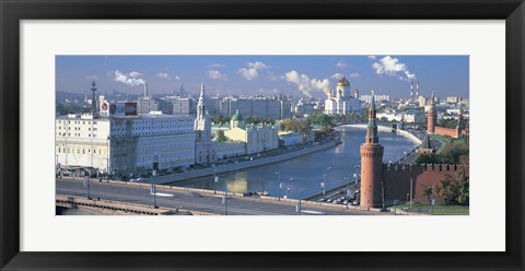 Framed Buildings at the waterfront, Moskva River, Moscow, Russia Print