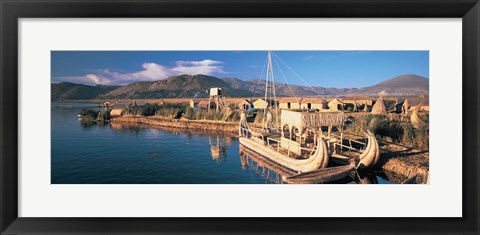 Framed Reed Boats at the lakeside, Lake Titicaca, Floating Island, Peru Print