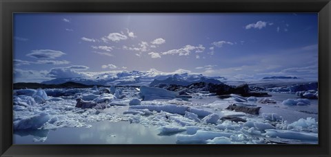 Framed Icebergs floating on water, Vatnajokull, Fjallsarlon, Jokulsarlon Lagoon, Iceland Print