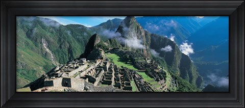 Framed High angle view of ruins of ancient buildings, Inca Ruins, Machu Picchu, Peru Print