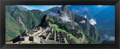 Framed High angle view of ruins of ancient buildings, Inca Ruins, Machu Picchu, Peru Print