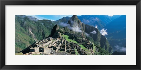 Framed High angle view of ruins of ancient buildings, Inca Ruins, Machu Picchu, Peru Print