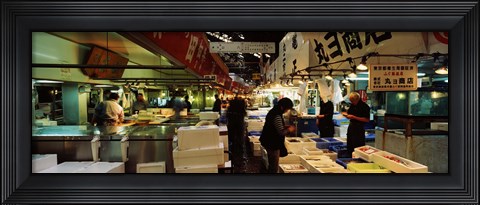 Framed Customers buying fish in a fish market, Tsukiji Fish Market, Tsukiji, Tokyo Prefecture, Kanto Region, Japan Print