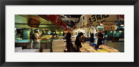 Framed Customers buying fish in a fish market, Tsukiji Fish Market, Tsukiji, Tokyo Prefecture, Kanto Region, Japan Print