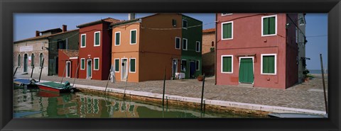 Framed Houses along a canal, Burano, Venice, Veneto, Italy Print