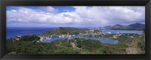 Framed Aerial view of a harbor, English Harbour, Falmouth Bay, Antigua, Antigua and Barbuda Print