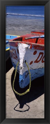 Framed Two fishing boats on the beach, Mazatalan, Mexico Print