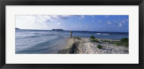 Framed Tourist fishing on the beach, Sandy Cay, Carriacou, Grenada Print