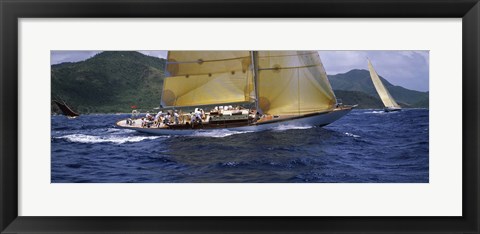 Framed Yacht racing in the sea, Antigua, Antigua and Barbuda Print