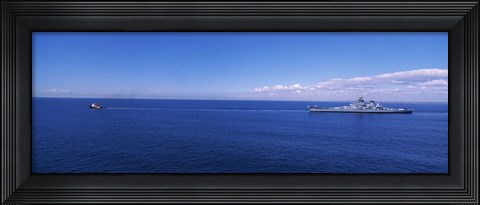 Framed Battleship being towed in the sea, USS Iowa (BB-61), Rhode Island Sound, USA, Rhode Island, USA Print