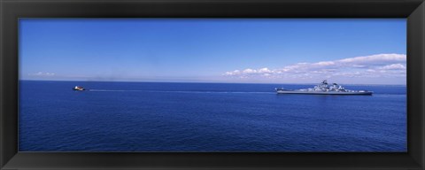 Framed Battleship being towed in the sea, USS Iowa (BB-61), Rhode Island Sound, USA, Rhode Island, USA Print