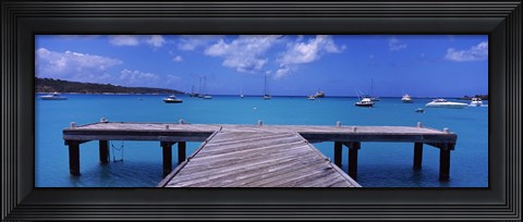Framed Pier with boats in the background, Sandy Ground, Anguilla Print