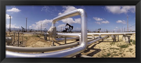 Framed Pipelines on a landscape, Taft, Kern County, California, USA Print