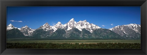 Framed Trees in a forest with mountains in the background, Teton Point Turnout, Teton Range, Grand Teton National Park, Wyoming, USA Print