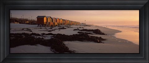 Framed Changing room huts on the beach, Muizenberg Beach, False Bay, Cape Town, Western Cape Province, Republic of South Africa Print