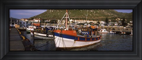 Framed Fishing boats moored at a harbor, Kalk Bay Harbour, Kalk Bay, False Bay, Cape Town, Western Cape Province, South Africa Print