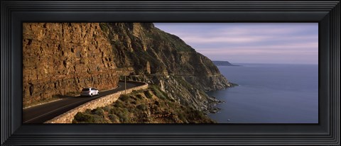 Framed Car on the mountainside road, Mt Chapman&#39;s Peak, Cape Town, Western Cape Province, South Africa Print