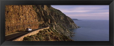 Framed Car on the mountainside road, Mt Chapman&#39;s Peak, Cape Town, Western Cape Province, South Africa Print