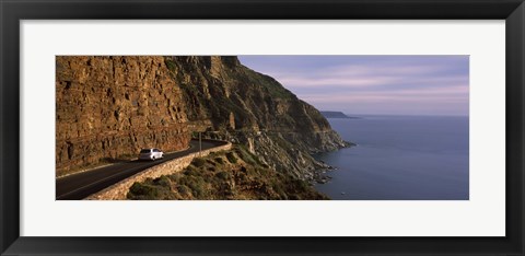 Framed Car on the mountainside road, Mt Chapman&#39;s Peak, Cape Town, Western Cape Province, South Africa Print