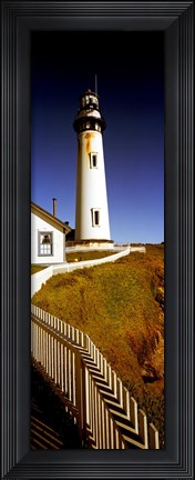 Framed Lighthouse on a cliff, Pigeon Point Lighthouse, California, USA Print