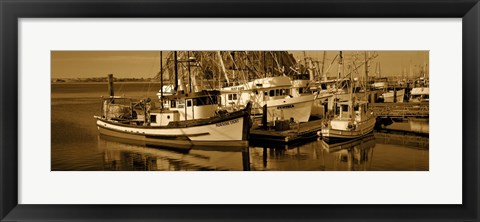 Framed Fishing boats in the sea, Morro Bay, San Luis Obispo County, California, USA Print