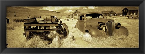 Framed Abandoned car in a ghost town, Bodie Ghost Town, Mono County, California, USA Print