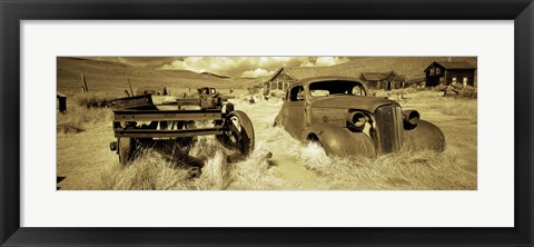 Framed Abandoned car in a ghost town, Bodie Ghost Town, Mono County, California, USA Print