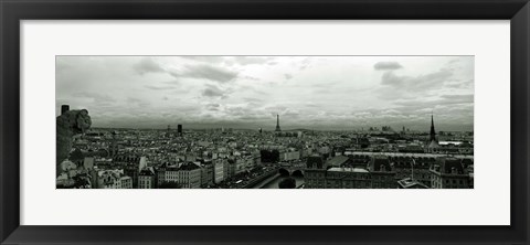 Framed Aerial view of a river passing through a city from Notre Dame de Paris, Seine River, Paris, Ile-de-France, France Print