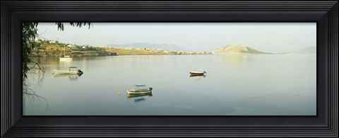 Framed Boats in the sea with a city in the background, Aegina, Saronic Gulf Islands, Attica, Greece Print