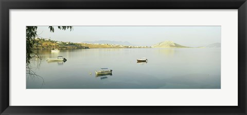 Framed Boats in the sea with a city in the background, Aegina, Saronic Gulf Islands, Attica, Greece Print