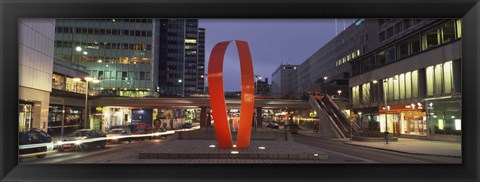 Framed Buildings in a city lit up at dusk, Sergels Torg, Stockholm, Sweden Print