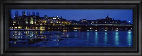 Framed Waterfront at night, Stockholm, Sweden Print