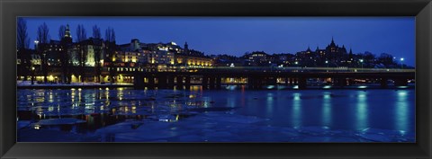 Framed Waterfront at night, Stockholm, Sweden Print