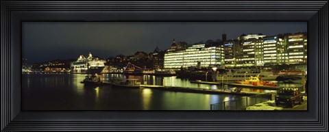 Framed Buildings in a city lit up at night, Sodermalm, Slussplan, Stockholm, Sweden Print
