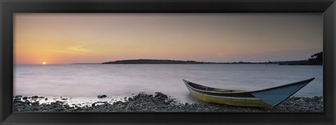 Framed Boat at the lakeside, Lake Victoria, Great Rift Valley, Kenya Print