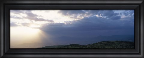 Framed Sunbeams radiating through clouds, Great Rift Valley, Kenya Print