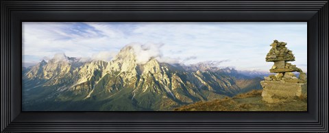 Framed Stone Structure with a mountain range in the background, Mt Antelao, Dolomites, Cadore, Province of Belluno, Veneto, Italy Print
